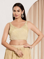 Joban Fashion Cream Tissue Padded Blouse With Sweetheart Neck Sleeveless - Distacart