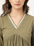 FIORRA Women's Olive Green Poly Crepe A-Line Kurta Set