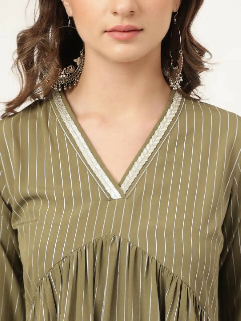 FIORRA Women's Olive Green Poly Crepe A-Line Kurta Set