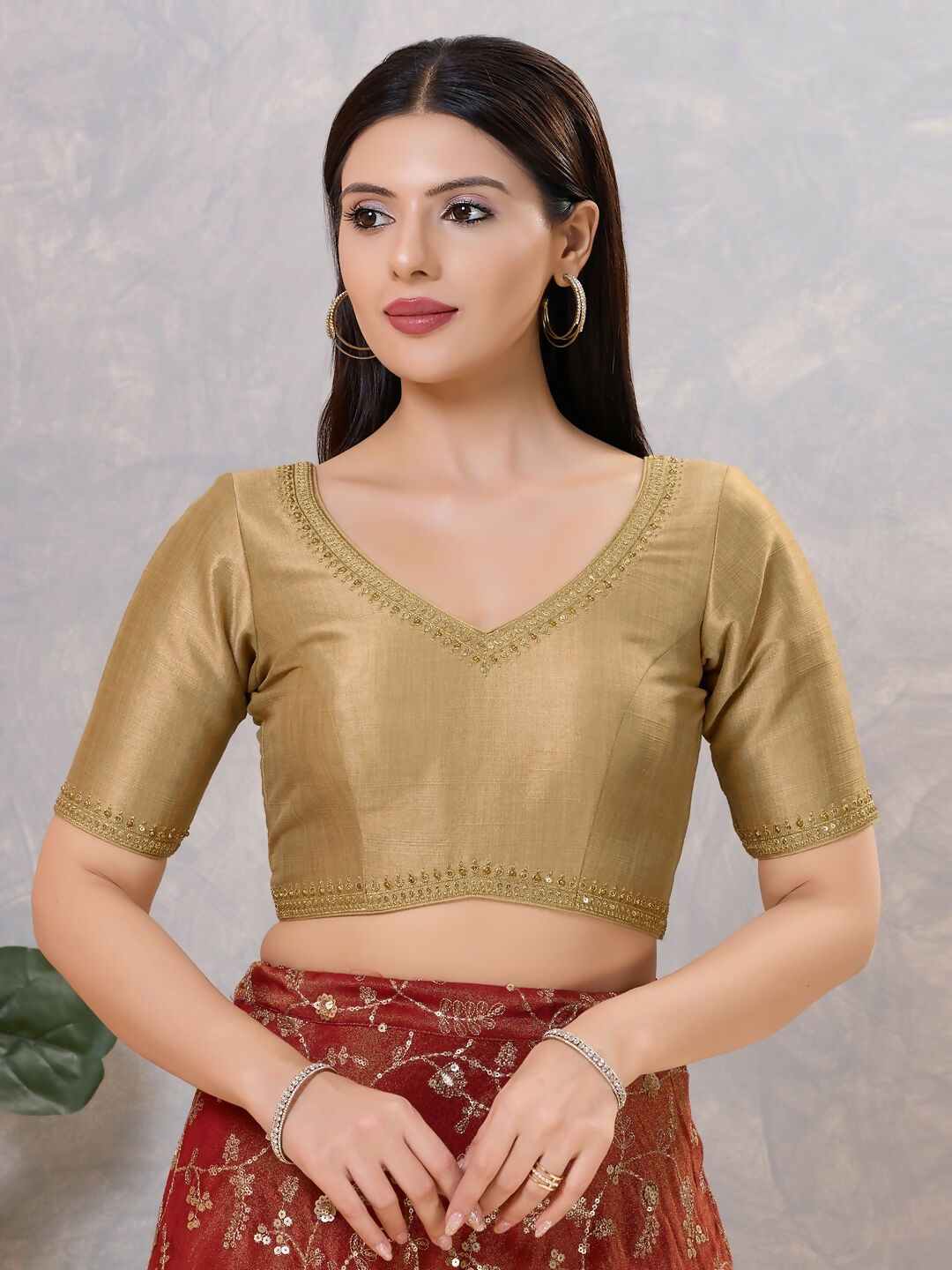 Joban Fashion Women Silk Gold Stitched Blouse