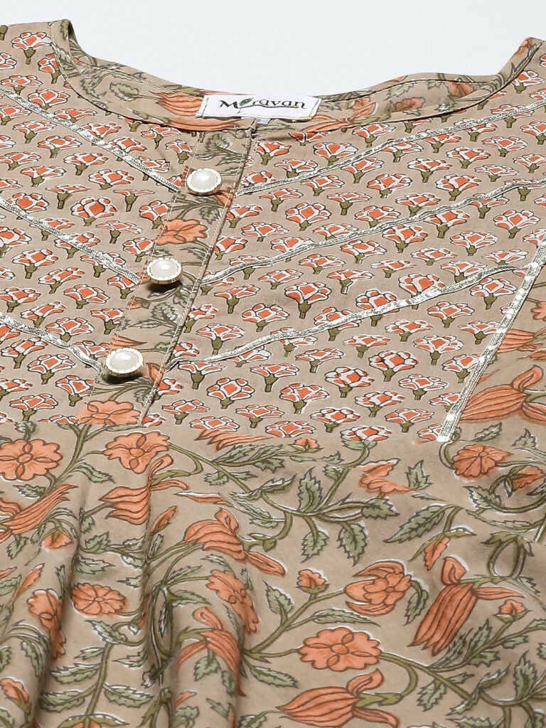 Miravan Women's Cotton Floral Printed Anarkali Kurtas