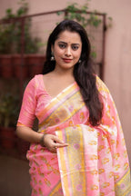 Pink Silk Blend Geometric Saree with Unstitched Blouse - Hiral Fashion