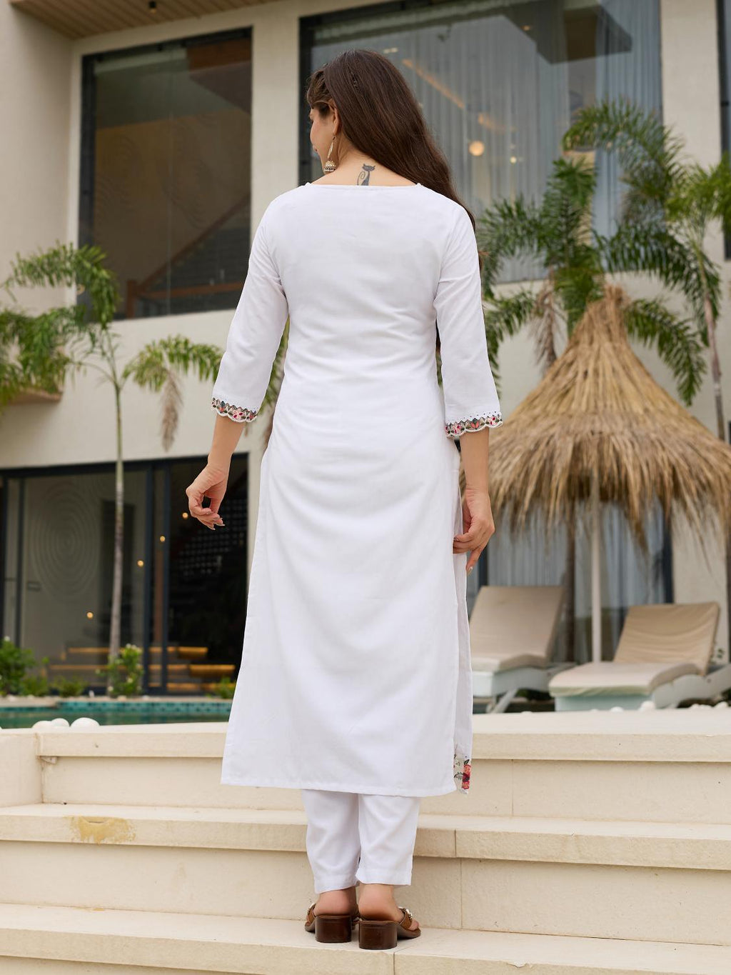The52 Thread work on Viscose Fabric Straight Kurta, Pant and Dupatta Set - Distacart