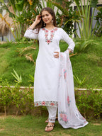 The52 Thread work on Viscose Fabric Straight Kurta, Pant and Dupatta Set - Distacart