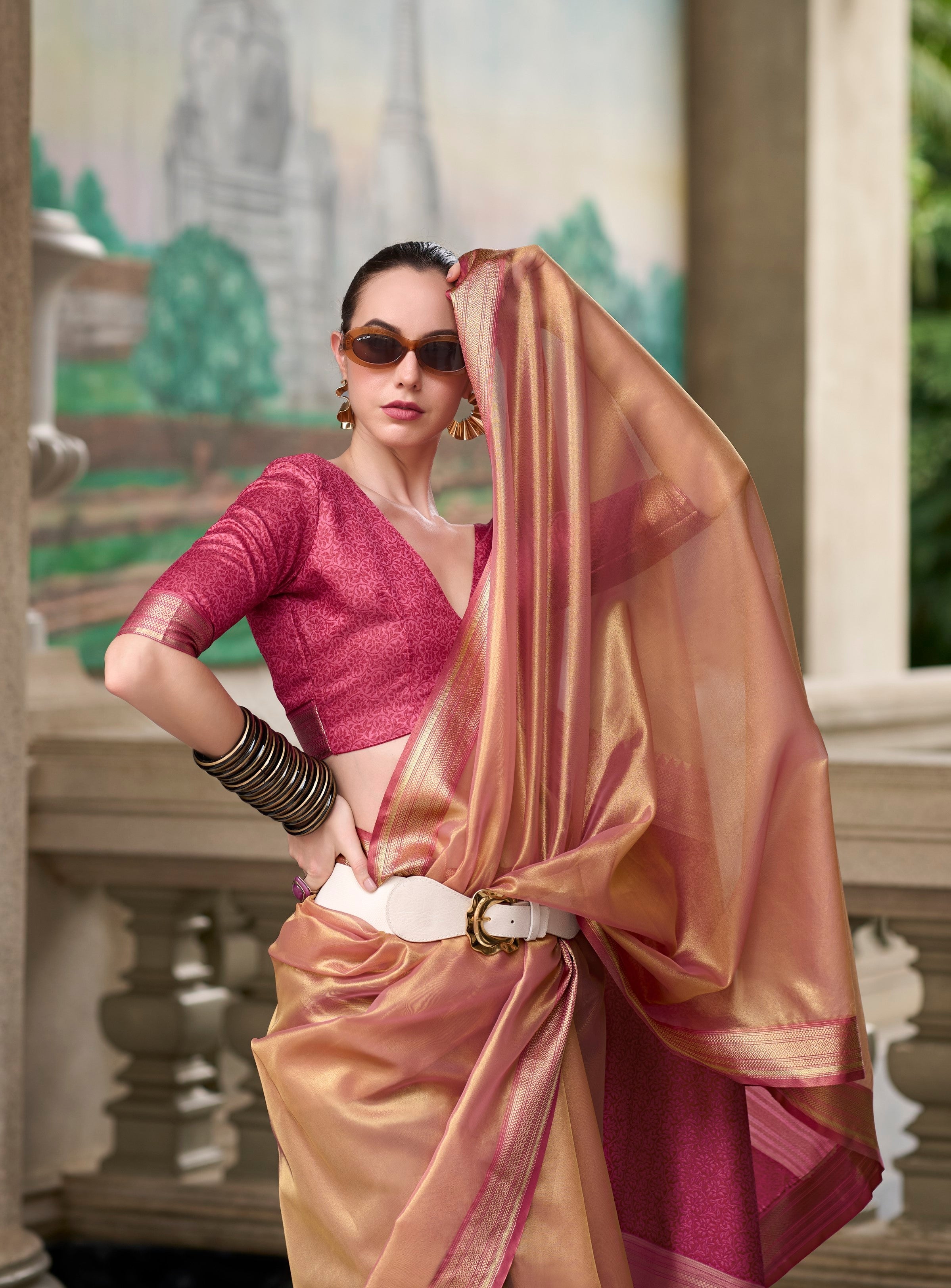 Anaita Pink Designer Weaving Pure Tissue Saree With Blouse - Distacart