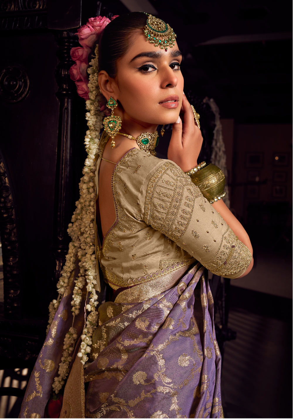 Anaita Lavender Viscose Tissue Has Worked Pallu Saree With Embroidered Blouse Piece - Distacart