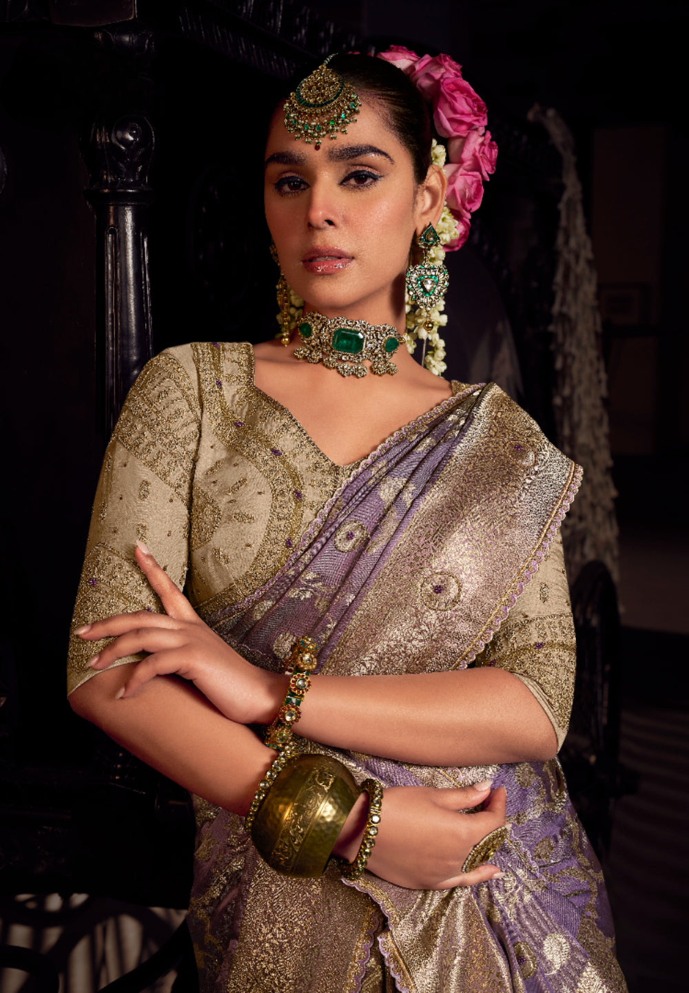 Anaita Lavender Viscose Tissue Has Worked Pallu Saree With Embroidered Blouse Piece - Distacart