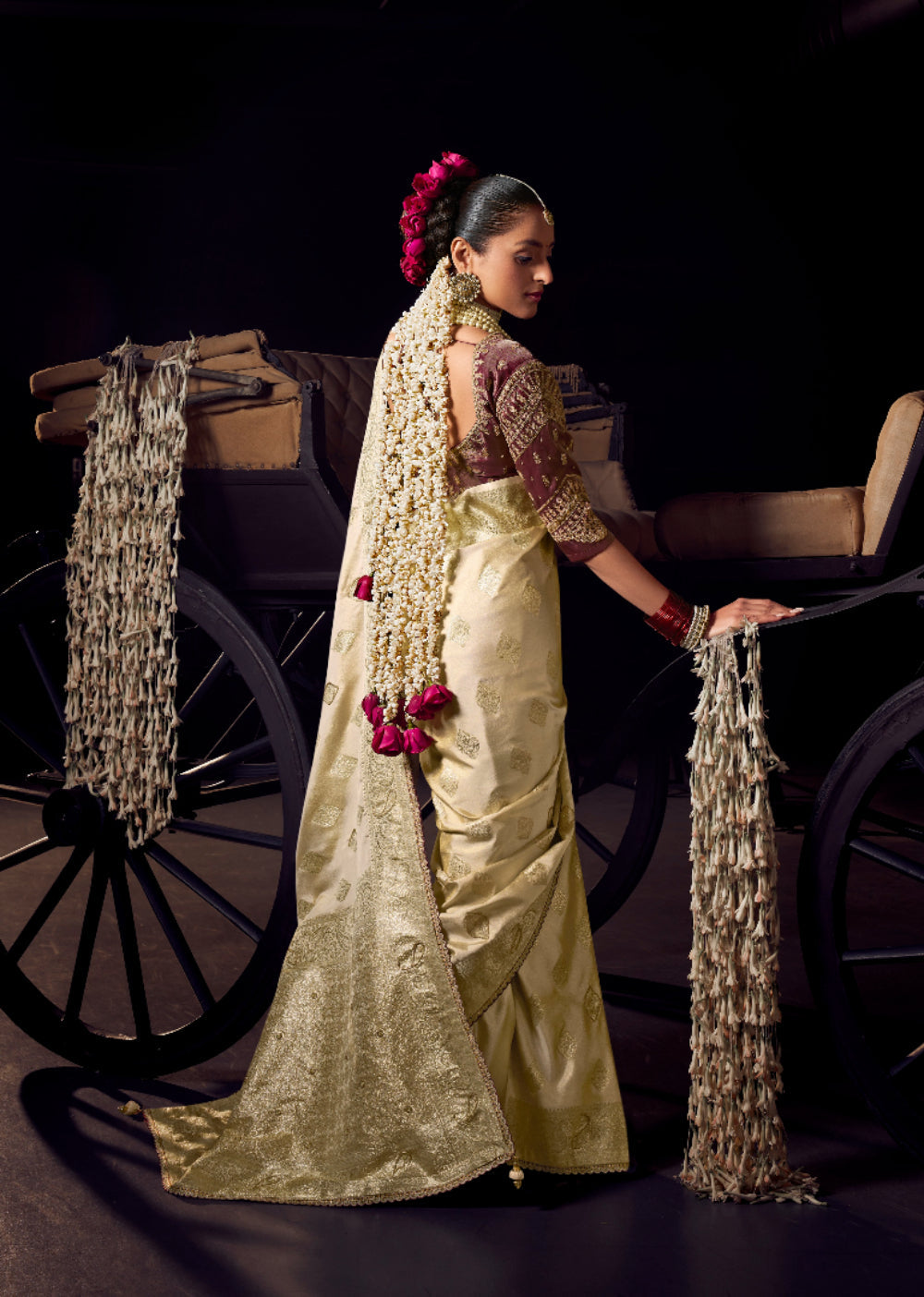 Anaita Beige Viscose Tissue Has Worked Pallu Saree With Embroidered Blouse Piece - Distacart