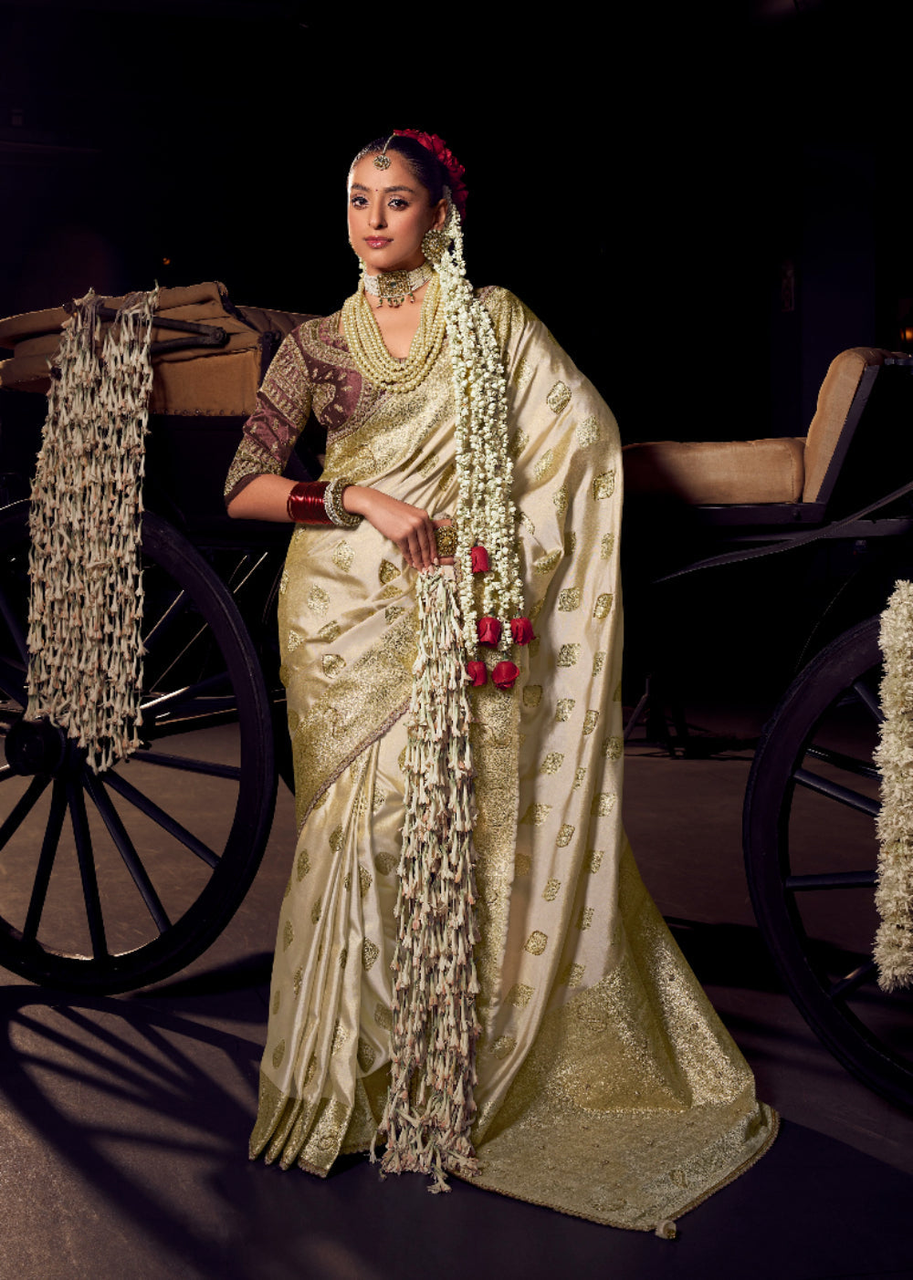 Anaita Beige Viscose Tissue Has Worked Pallu Saree With Embroidered Blouse Piece - Distacart