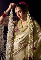Anaita Beige Viscose Tissue Has Worked Pallu Saree With Embroidered Blouse Piece - Distacart