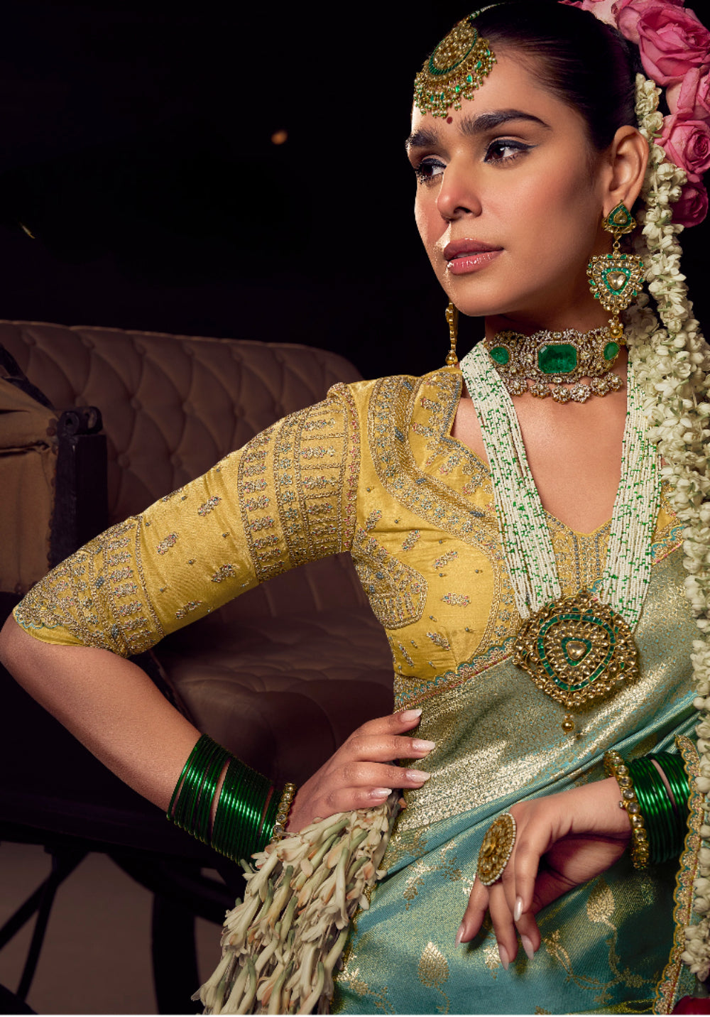 Anaita Sea Green Viscose Tissue Has Worked Pallu Saree With Embroidered Blouse Piece - Distacart