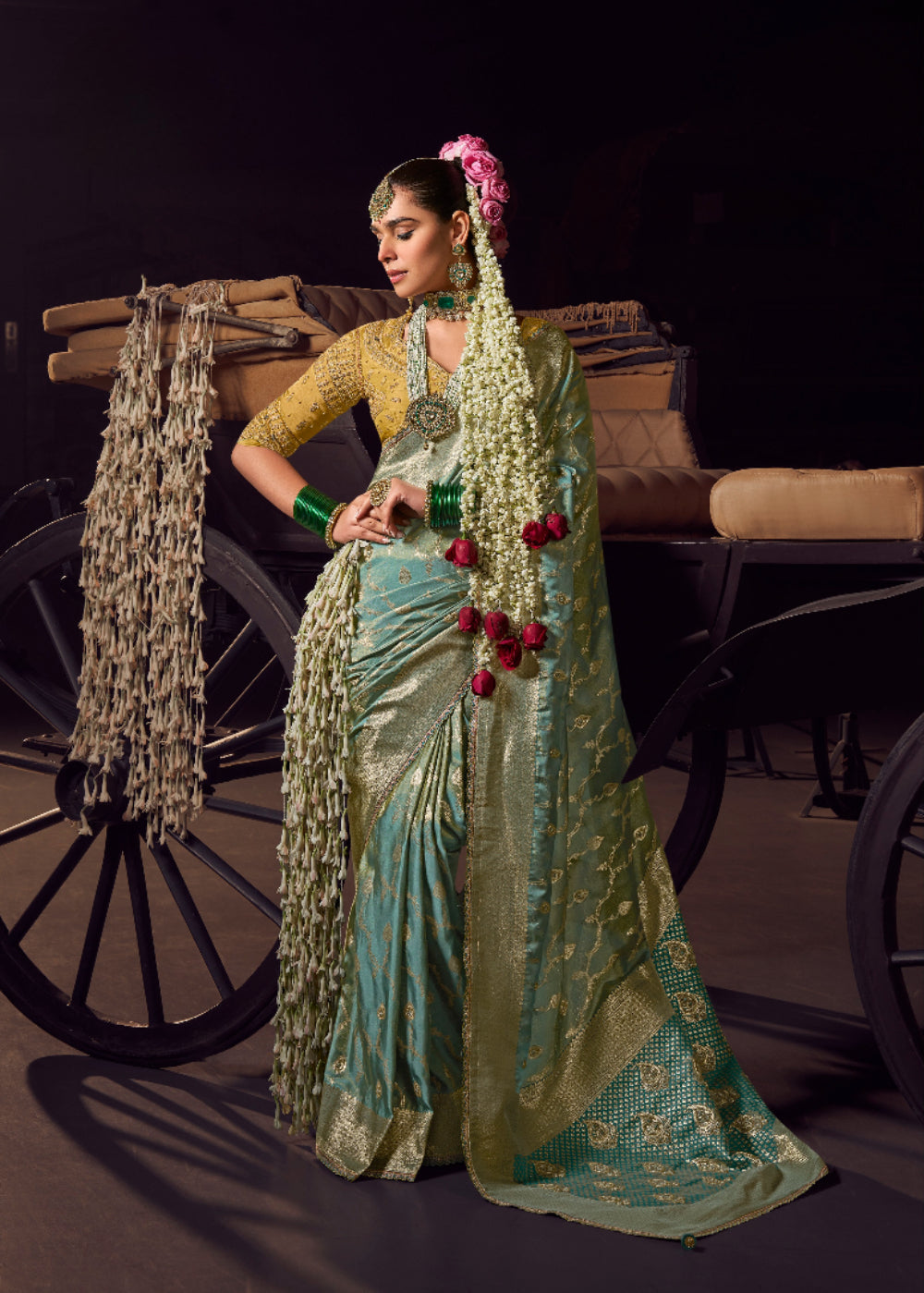 Anaita Sea Green Viscose Tissue Has Worked Pallu Saree With Embroidered Blouse Piece - Distacart