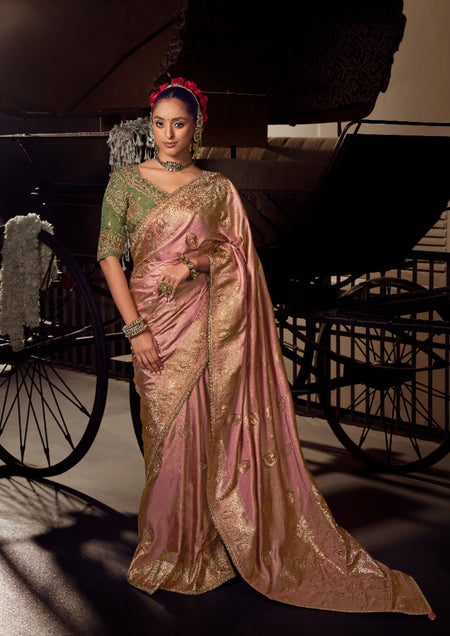 Anaita Green Viscose Tissue Has Worked Pallu Saree With Embroidered Blouse Piece