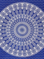 HOMETALES Blue & White Ethnic Motifs Cotton 104 TC King Bedsheet with 2 Pillow Covers