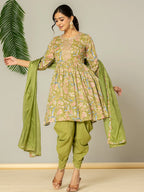 Yufta Green Peplum Dhoti Dupatta Set