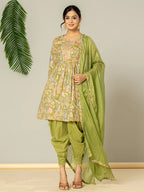 Yufta Green Peplum Dhoti Dupatta Set