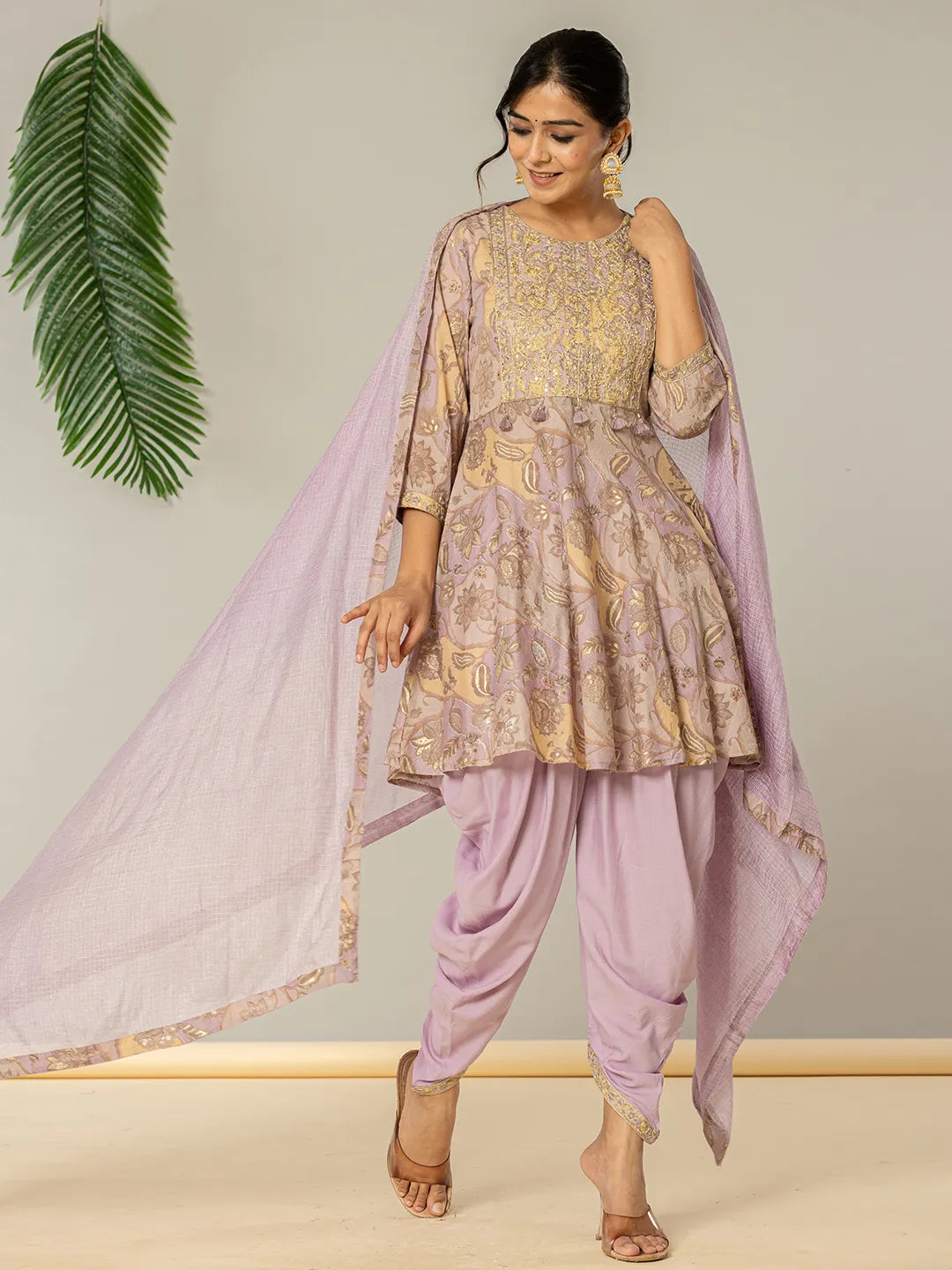 Yufta Purple Cotton Peplum Dhoti Dupatta Set