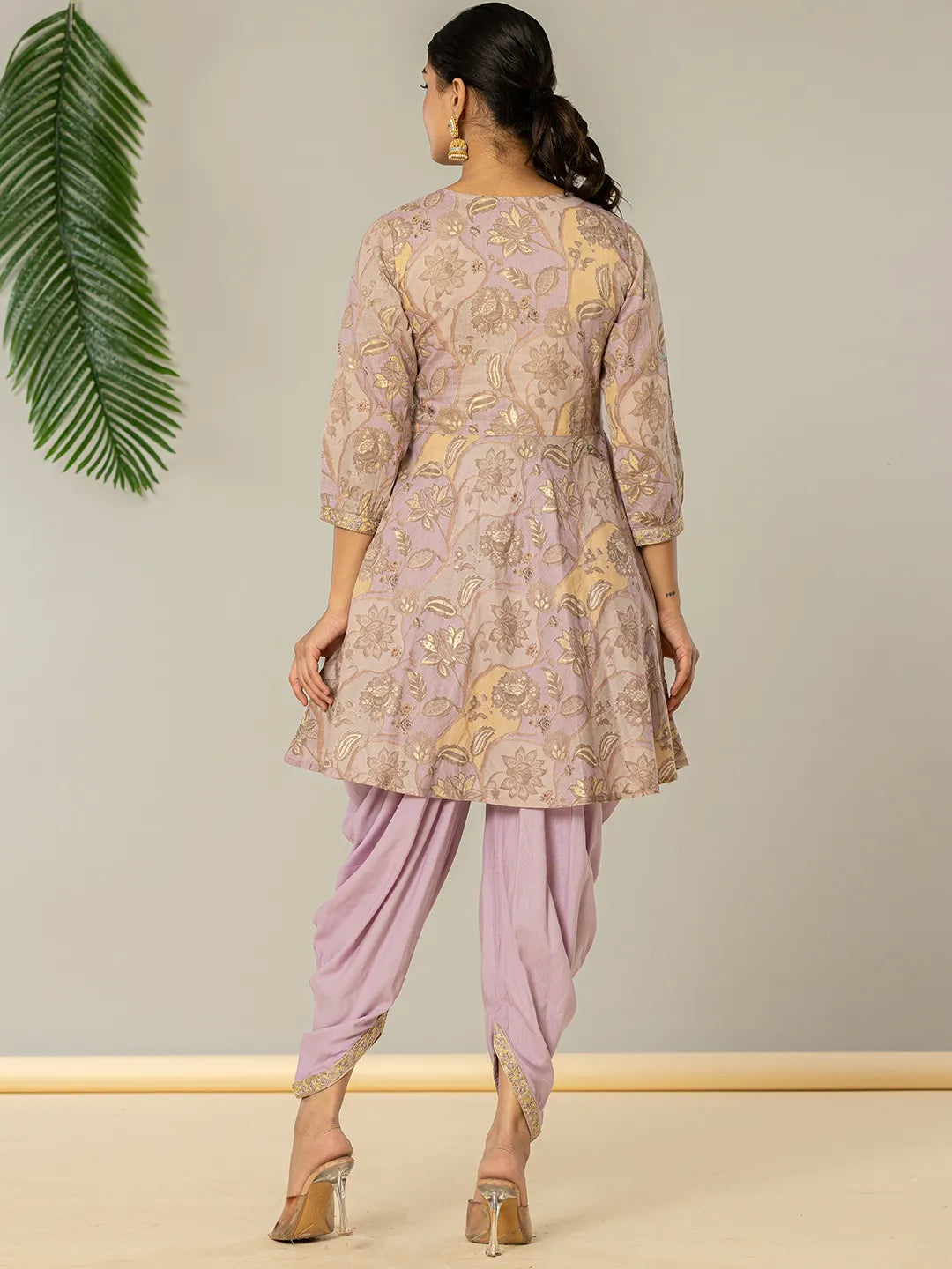 Yufta Purple Cotton Peplum Dhoti Dupatta Set