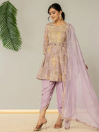 Yufta Purple Cotton Peplum Dhoti Dupatta Set