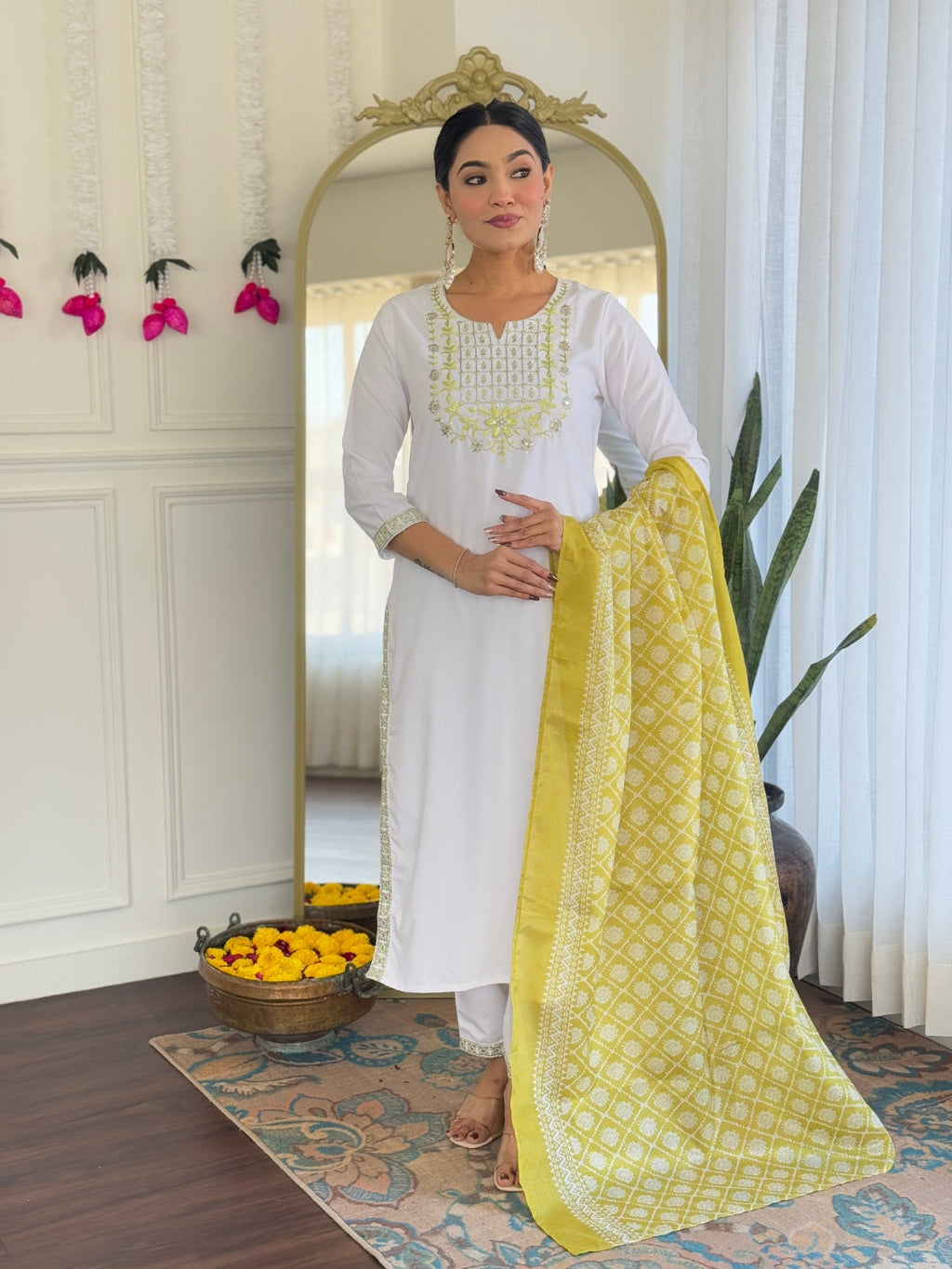 The52 Women's Beautiful Viscose Embroidery work Straight Kurta with Pant and Dupatta Set - Distacart
