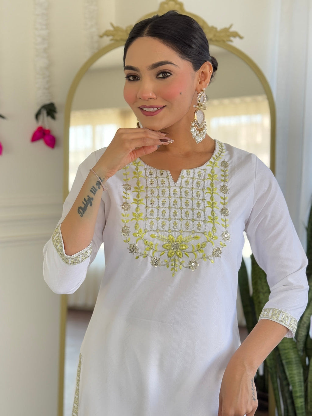 The52 Women's Beautiful Viscose Embroidery work Straight Kurta with Pant and Dupatta Set - Distacart