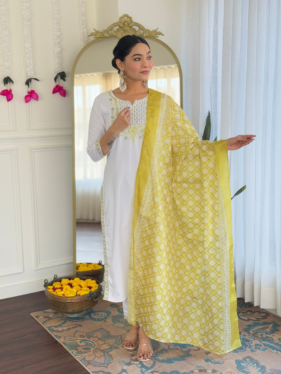 The52 Women's Beautiful Viscose Embroidery work Straight Kurta with Pant and Dupatta Set - Distacart
