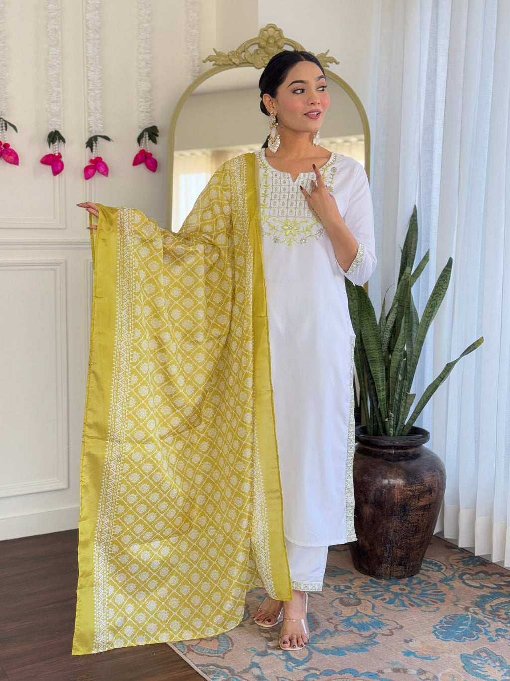 The52 Women's Beautiful Viscose Embroidery work Straight Kurta with Pant and Dupatta Set - Distacart