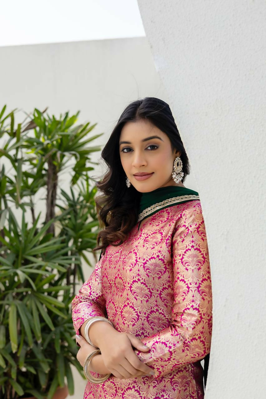 Teeya Creation Pink Viscose Jacquard Party Wear Designer Suit - Distacart