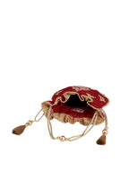 Masq Red & Gold-Toned Embellished Embroidered Potli Clutch - Distacart