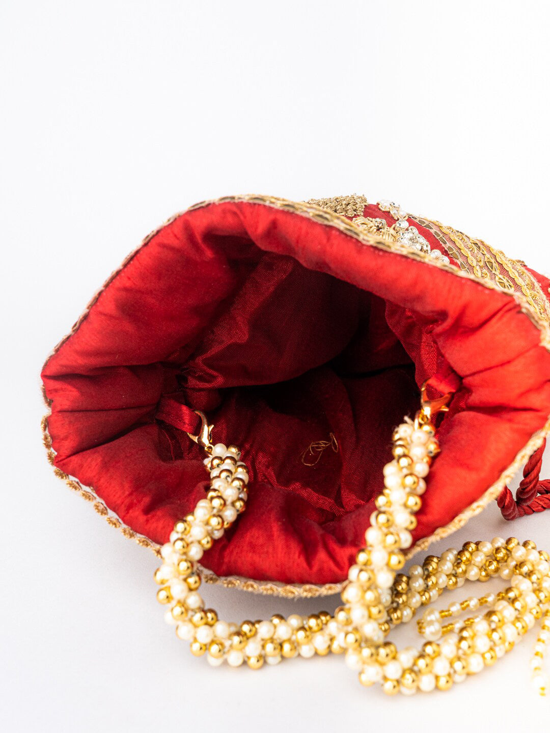 NR By Nidhi Rathi Maroon & Gold-Toned Persia Embroidered Potli Clutch - Distacart