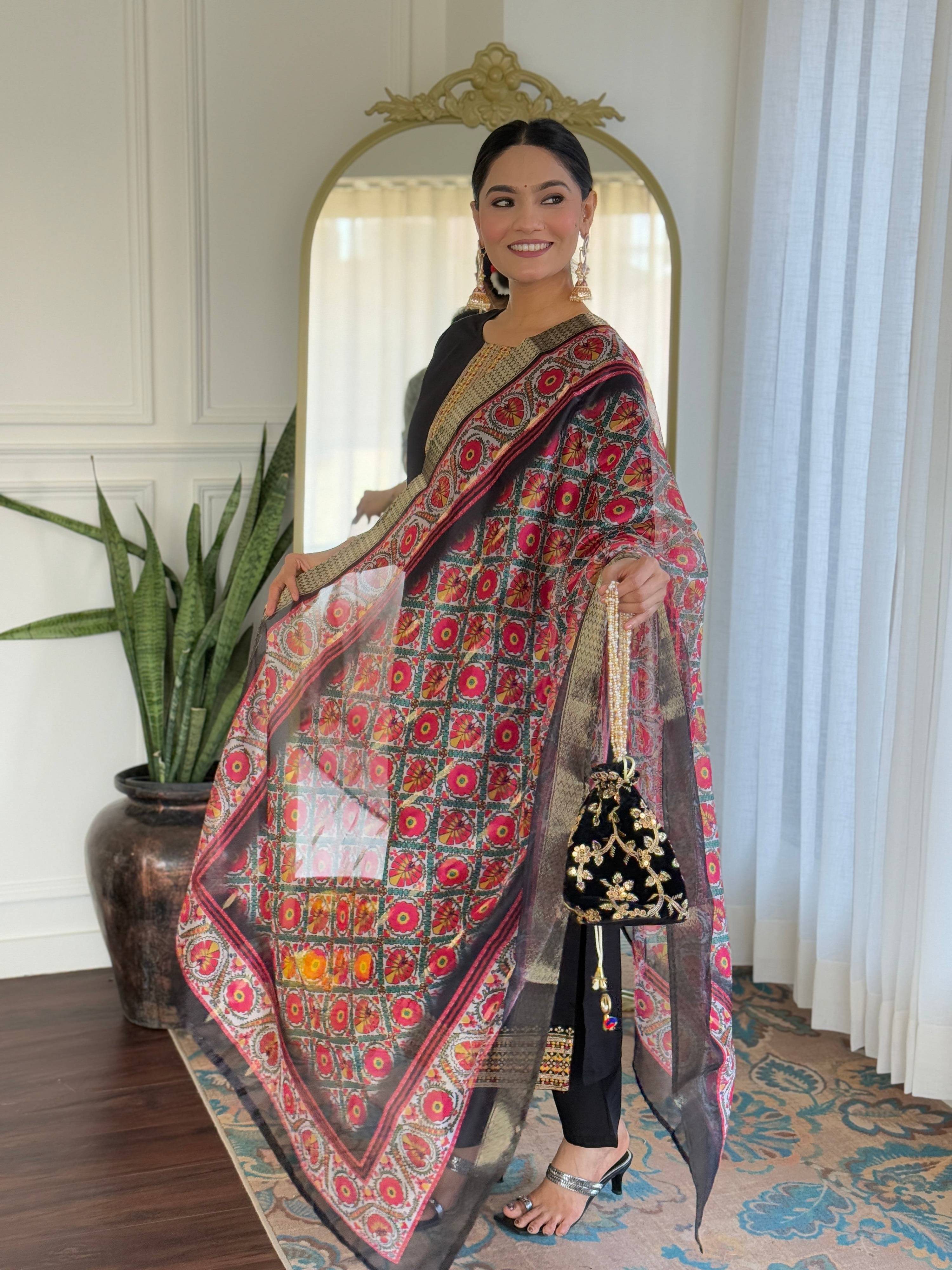 The52 Women's Viscose Embroidery work Straight Kurta with Pant and Dupatta Set - Distacart