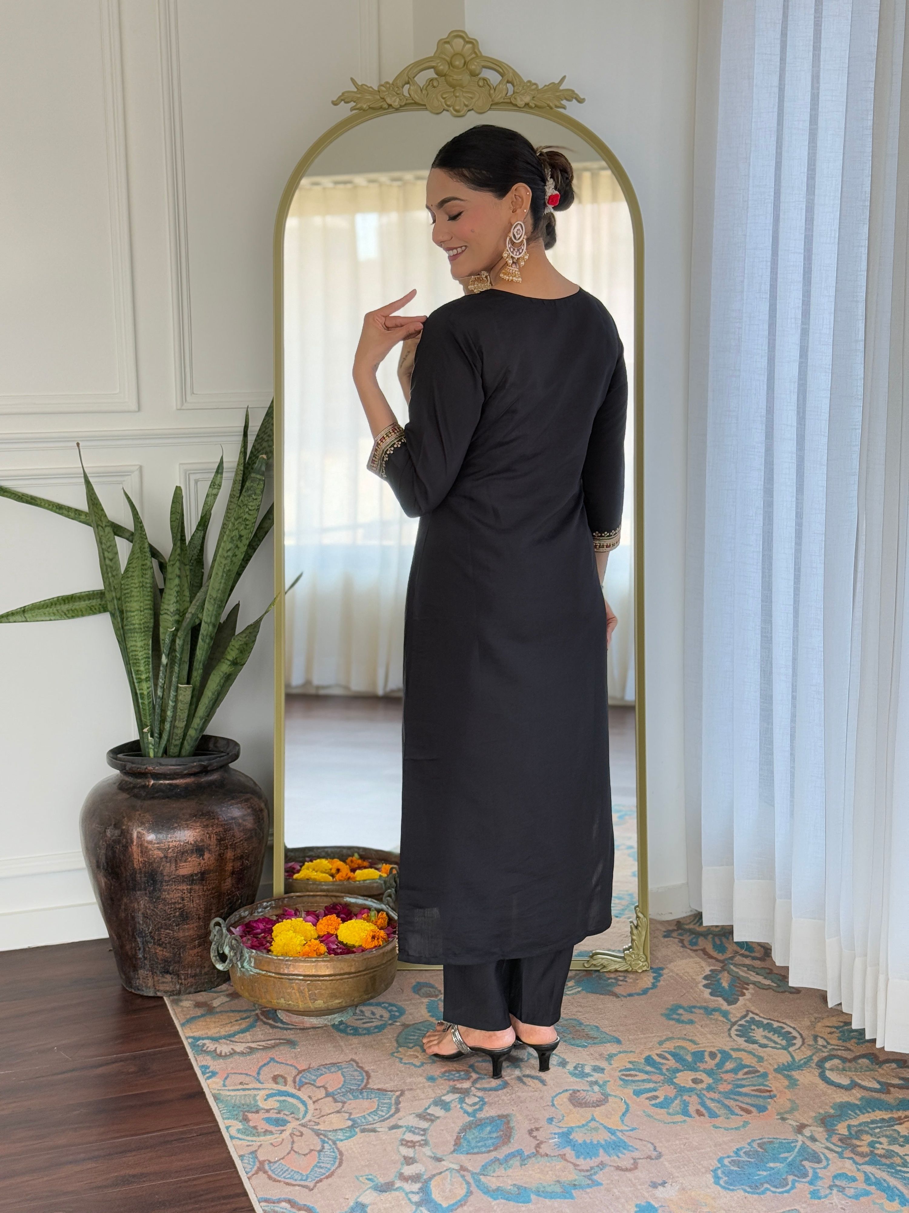 The52 Women's Viscose Embroidery work Straight Kurta with Pant and Dupatta Set - Distacart