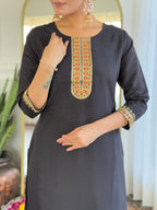The52 Women's Viscose Embroidery work Straight Kurta with Pant and Dupatta Set - Distacart
