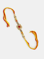 NVR Women & Men Set of 2 Red & Gold-Toned Stone-Studded Bhaiya Bhabhi Rakhi With Roli Chawal - Distacart