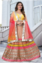 Jyoti Fashion Multicolor Mirror & Sequence Embroidery Butterfly Net Lehenga Choli with Dupatta