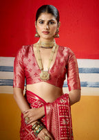 Joban Fashion Red Dull Moss Brasso Saree - Distacart