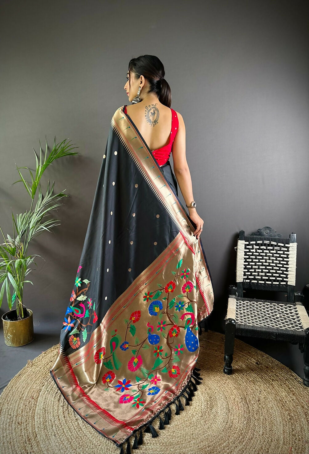 Joban Fashion Red Motifs Paithani Sarees