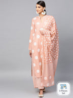 Aks Floral Printed Pure Cotton Straight Kurta With Palazzos & Dupatta