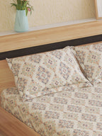 Home Centre Beige & Navy Blue Ethnic Motifs Cotton 150 TC King Bedsheet & 2 Pillow Covers