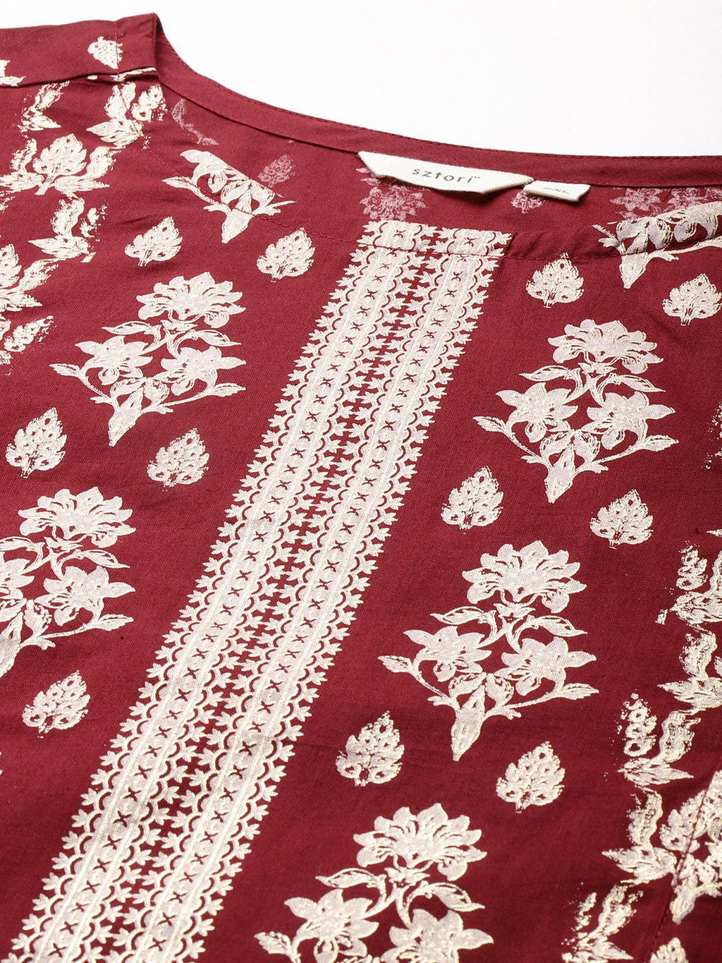 Sztori Plus-Size Gotta Patti Ethnic Motif Print Pure Cotton Kurta with Trousers & Dupatta