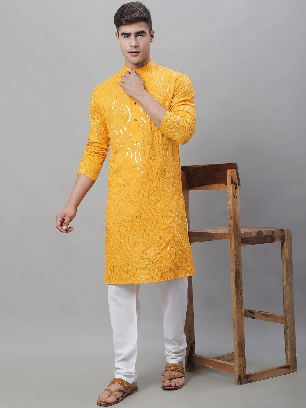 Sojanya Ethnic Motifs Embroidered Sequinned Pure Cotton Kurta
