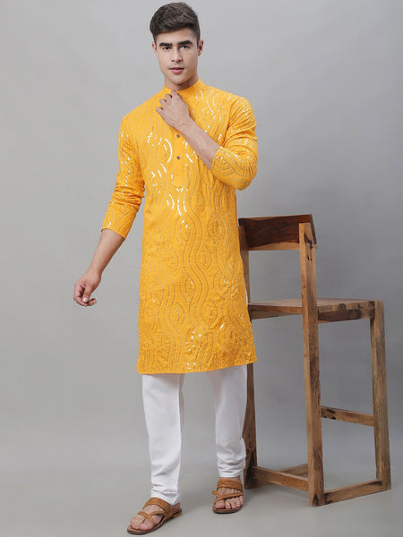 Sojanya Ethnic Motifs Embroidered Sequinned Pure Cotton Kurta