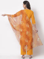 Myshka Trendy Women's Cotton 3/4 Sleeve Round Neck Casual Kurta Pant Dupatta Set