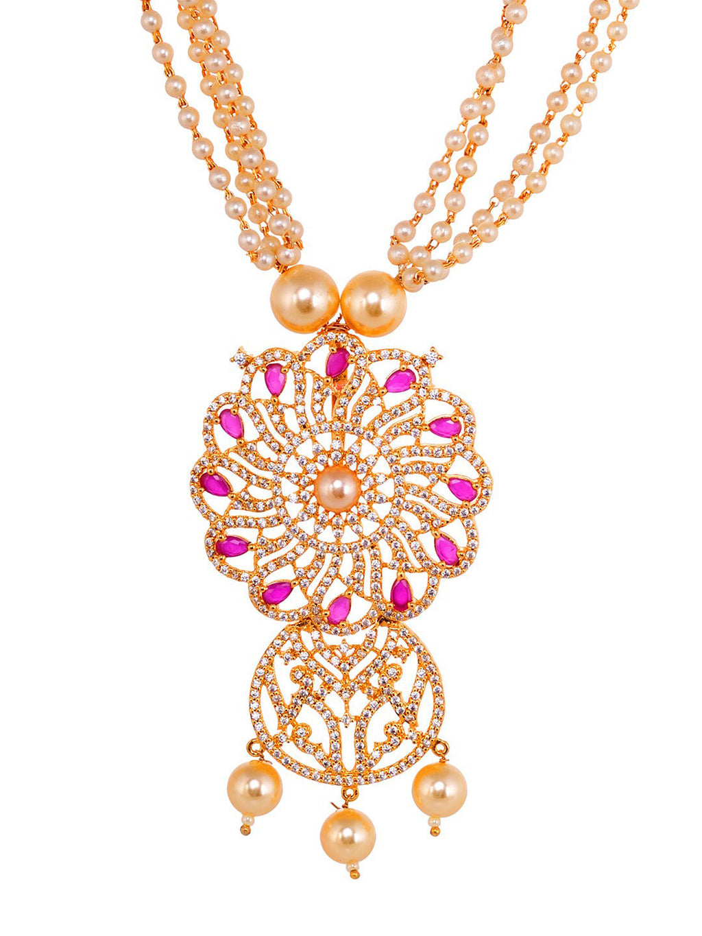 Saraf RS Jewellery Gold-Plated White & Pink American Diamond Studded & Beaded Handcrafted Set - Distacart