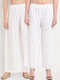 TAG 7 Pack Of 2 Women White Embroidered Palazzos
