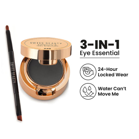 Swiss Beauty 3 In 1 Eyeliner, Eyebrow Filler and Kajal , 24-Hour Stay ,Waterproof - 01 Black