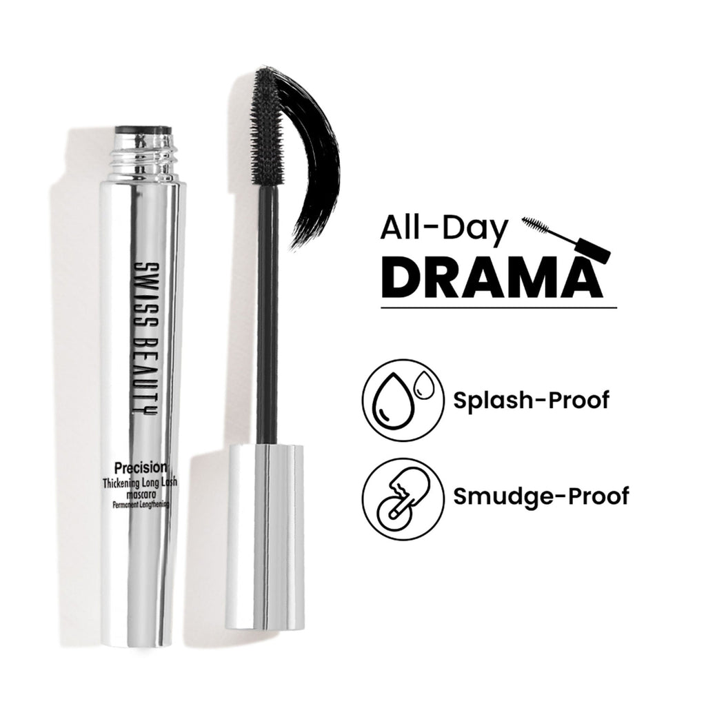 Swiss Beauty Precision Thickening Long Lash Mascara ,Waterproof , Smudge-Proof - Black