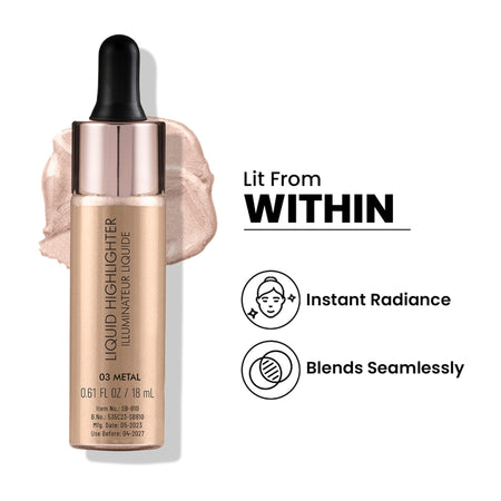 Swiss Beauty Drop and Glow Liquid Highlighter , Shimmer Shine , Dewy Finish - 03 Metal