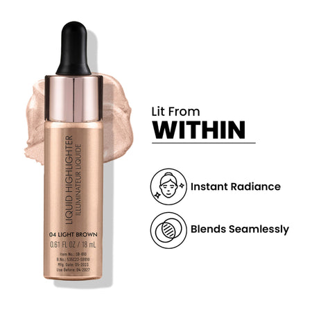 Swiss Beauty Drop and Glow Liquid Highlighter , Shimmer Shine , Dewy Finish - 04 Light Brown