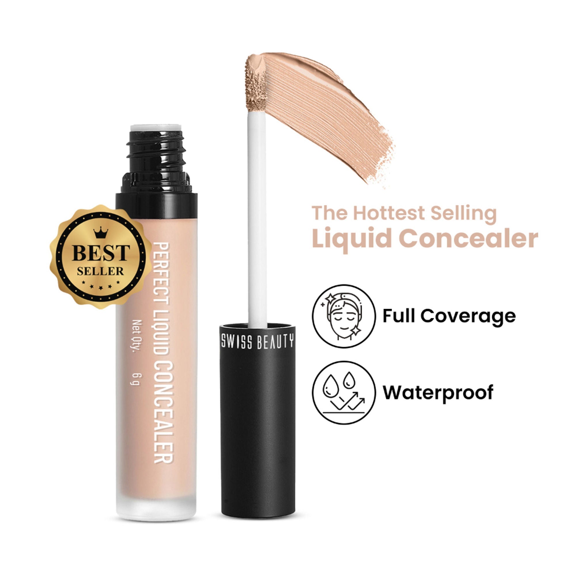 Swiss beauty Full Coverage Liquid Concealer With Jojoba Oil - 06 Clair Moyen